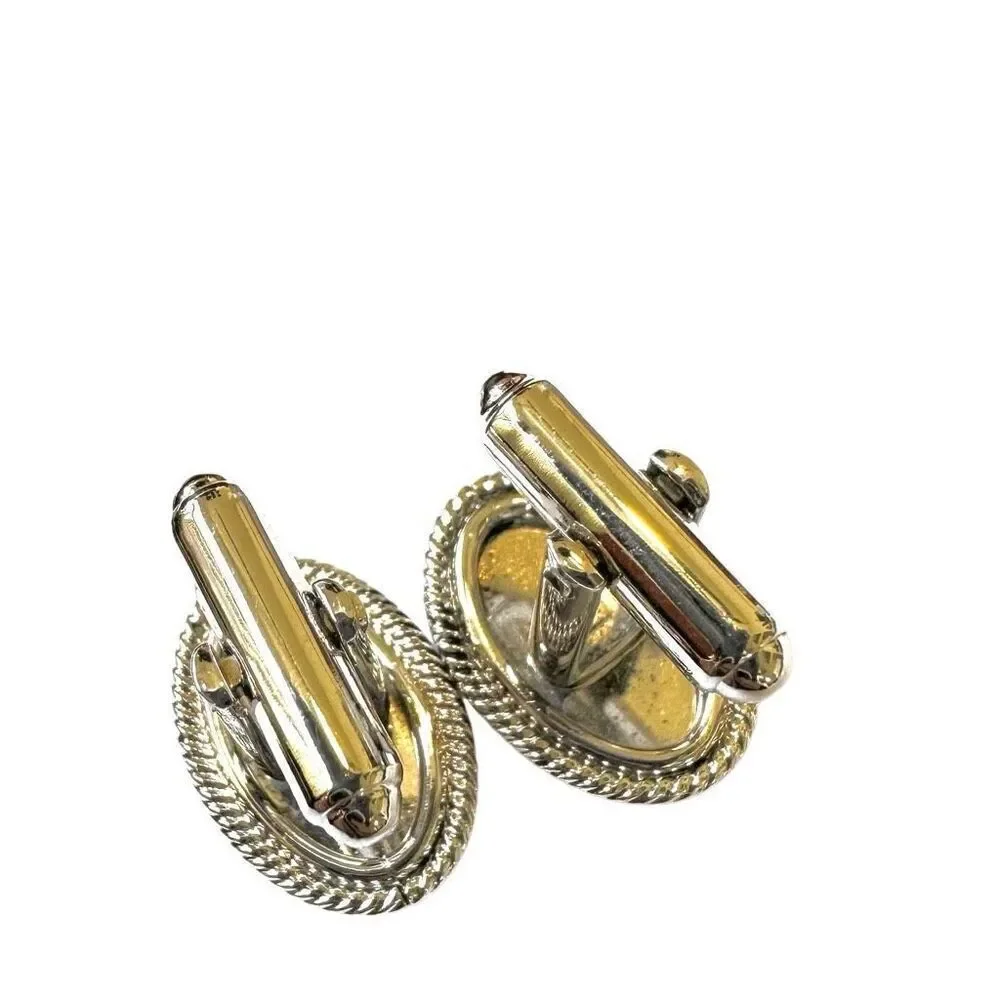 Silver tone oval    Blue stone cufflinks